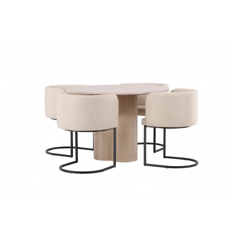 Olivia Rund Spisebordssæt - Beige og Hvid