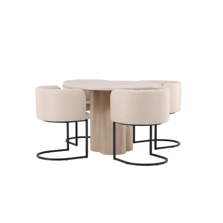 Olivia Rund Spisebordssæt - Beige og Hvid