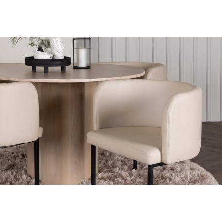 Olivia Rund Spisebordssæt - Beige og Hvid