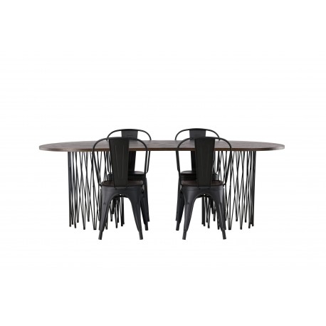 Spisebordssæt Stone med Tempe stole - Sort og Mocca