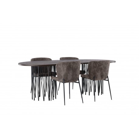 Spisebordssæt Stone med stole Modesto - Mørkegrå og Mocca