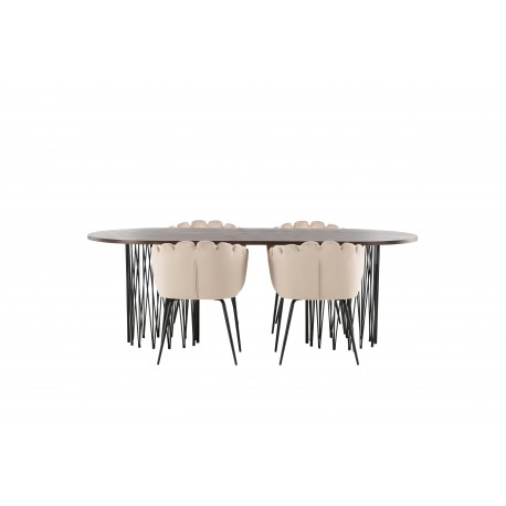 Stone Ovalt spisebordssæt - Beige og Mocca