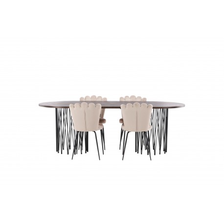 Stone Ovalt spisebordssæt - Beige og Mocca