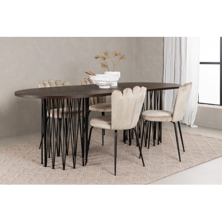 Stone Ovalt spisebordssæt - Beige og Mocca