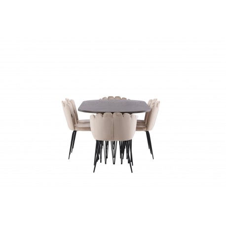 Sten Oval Spisebordssæt - Beige og Mocca