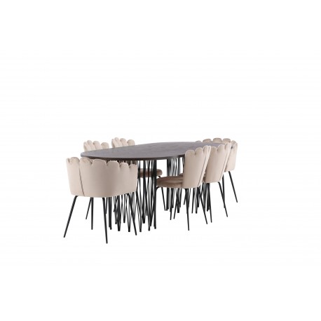 Sten Oval Spisebordssæt - Beige og Mocca