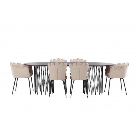 Sten Oval Spisebordssæt - Beige og Mocca
