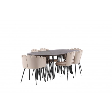 Sten Oval Spisebordssæt - Beige og Mocca