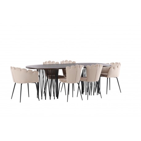 Sten Oval Spisebordssæt - Beige og Mocca