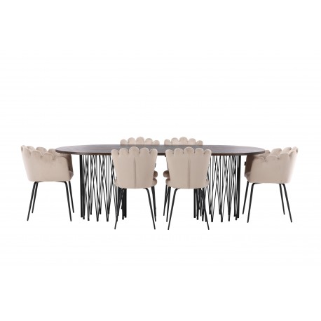 Sten Oval Spisebordssæt - Beige og Mocca