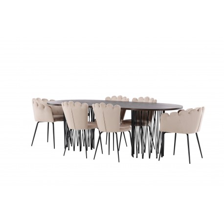 Sten Oval Spisebordssæt - Beige og Mocca