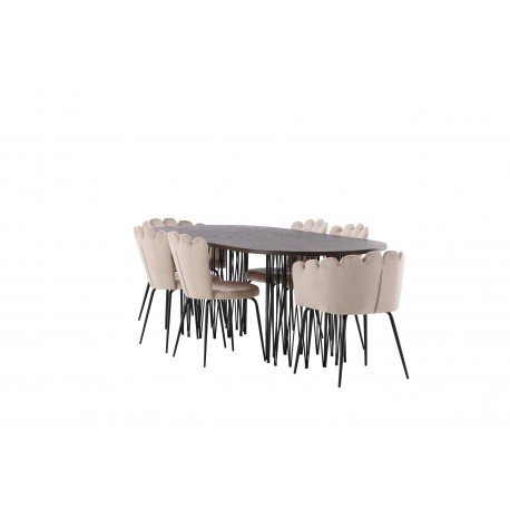 Sten Oval Spisebordssæt - Beige og Mocca