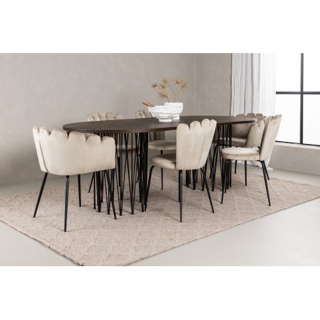 Sten Oval Spisebordssæt - Beige og Mocca