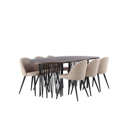 Spisebordssæt Stone med Spisebordsstole i Velvet - Beige og Mocca