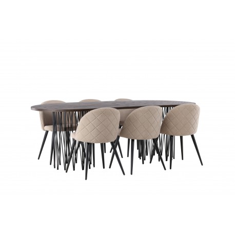 Spisebordssæt Stone med Spisebordsstole i Velvet - Beige og Mocca