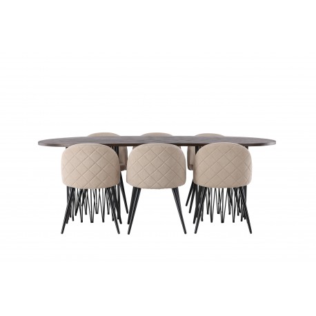 Spisebordssæt Stone med Spisebordsstole i Velvet - Beige og Mocca