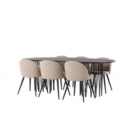 Spisebordssæt Stone med Spisebordsstole i Velvet - Beige og Mocca