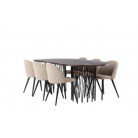 Spisebordssæt Stone med Spisebordsstole i Velvet - Beige og Mocca