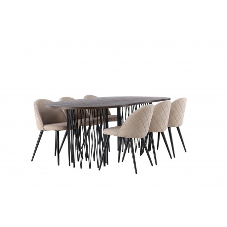 Spisebordssæt Stone med Spisebordsstole i Velvet - Beige og Mocca
