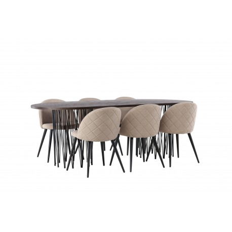 Spisebordssæt Stone med Spisebordsstole i Velvet - Beige og Mocca