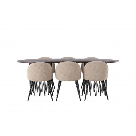 Spisebordssæt Stone med Spisebordsstole i Velvet - Beige og Mocca