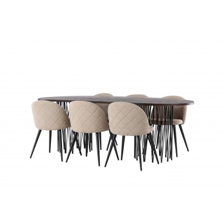 Spisebordssæt Stone med Spisebordsstole i Velvet - Beige og Mocca