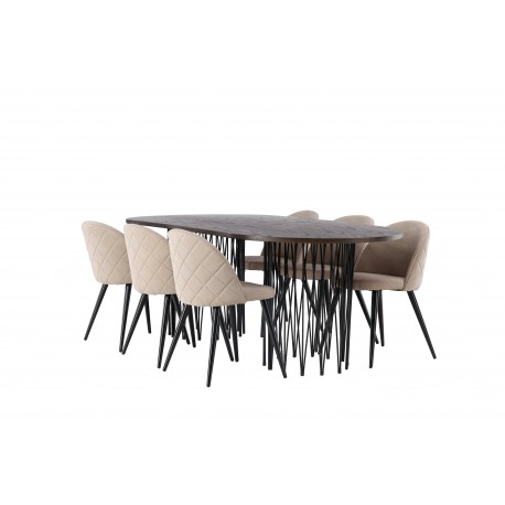 Spisebordssæt Stone med Spisebordsstole i Velvet - Beige og Mocca