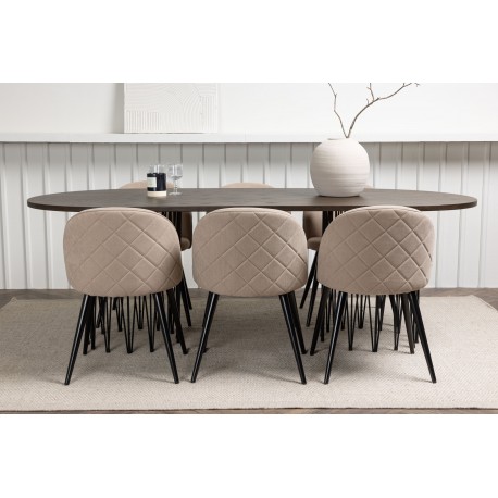 Spisebordssæt Stone med Spisebordsstole i Velvet - Beige og Mocca