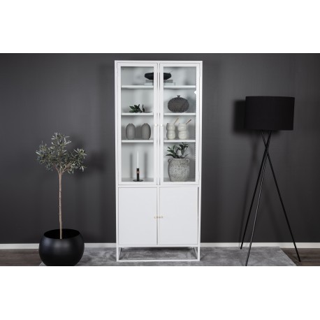 Bakal vitrineskab 80 x 190 med 4 låger og 4 hylder - hvid stål