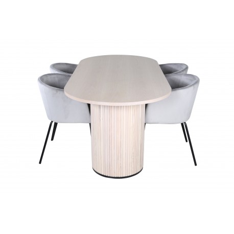 Bianca Ovalt Spisebordssæt - Sort, Grå, Natur og Hvid