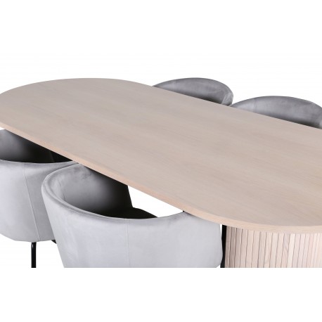 Bianca Ovalt Spisebordssæt - Sort, Grå, Natur og Hvid