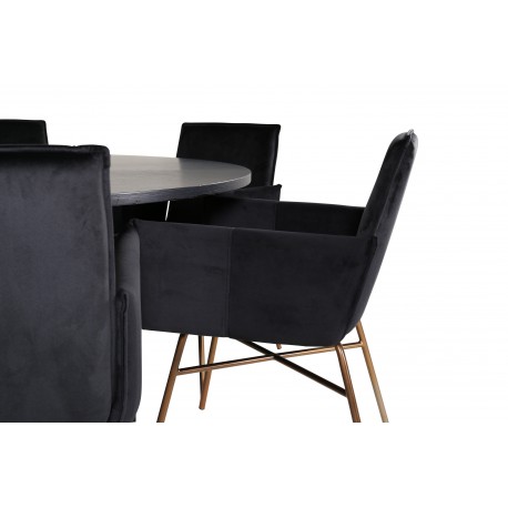 Copenhagen Rundt Spisebordssæt - Sort og Kobber