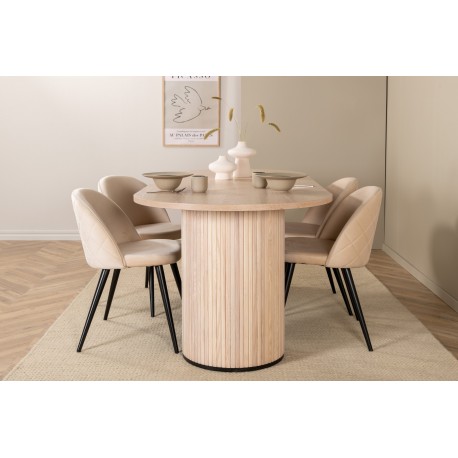 Bianca Ovalt spisebordssæt - Beige og Sort