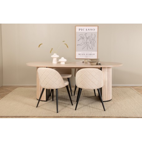 Bianca Ovalt spisebordssæt - Beige og Sort