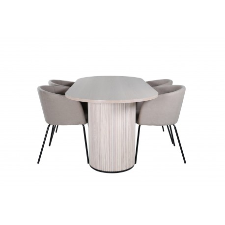 Bianca Ovalt spisebordssæt - Beige og Sort