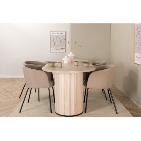 Bianca Ovalt spisebordssæt - Beige og Sort
