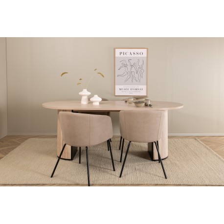 Bianca Ovalt spisebordssæt - Beige og Sort