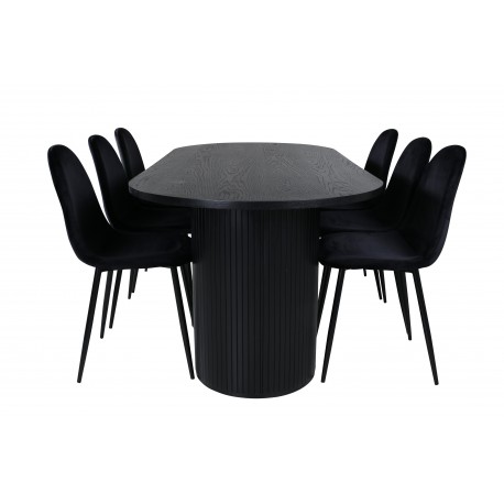 Bianca Oval Spisebordssæt 200 cm - Sort