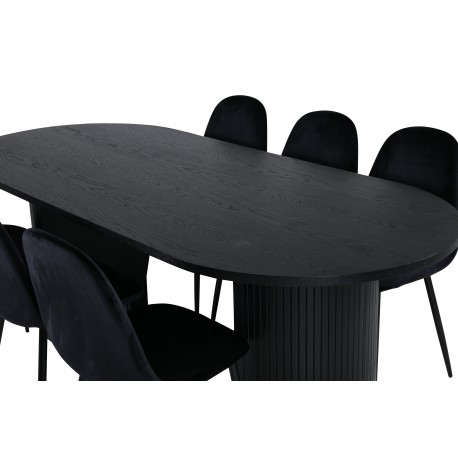Bianca Oval Spisebordssæt 200 cm - Sort