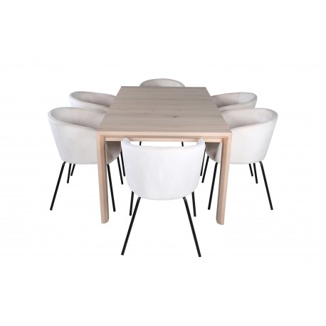 Slider t Spisebordssæt - Beige, Sort og Natur og Hvid