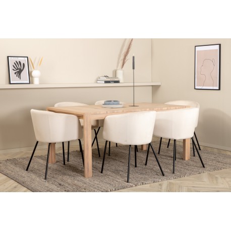 Slider t Spisebordssæt - Beige, Sort og Natur og Hvid