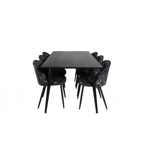 Dipp Spisebordssæt 180cm med 6 spisestole - Sort