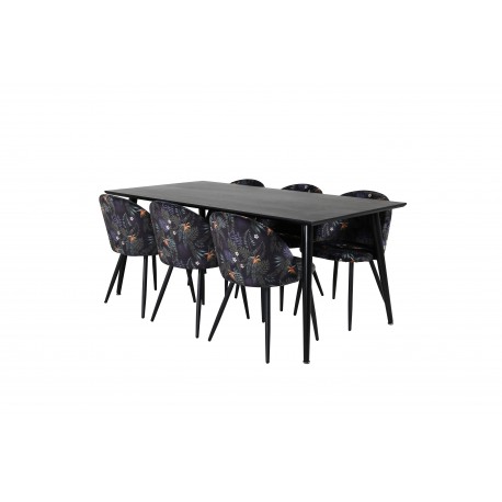 Dipp Spisebordssæt 180cm med 6 spisestole - Sort