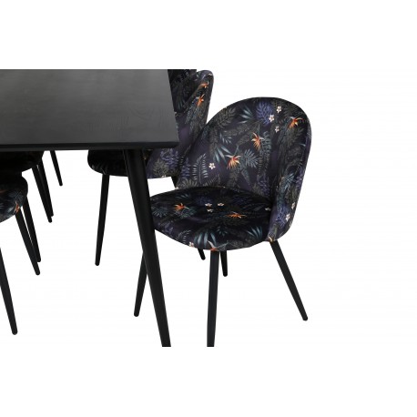 Dipp Spisebordssæt 180cm med 6 spisestole - Sort