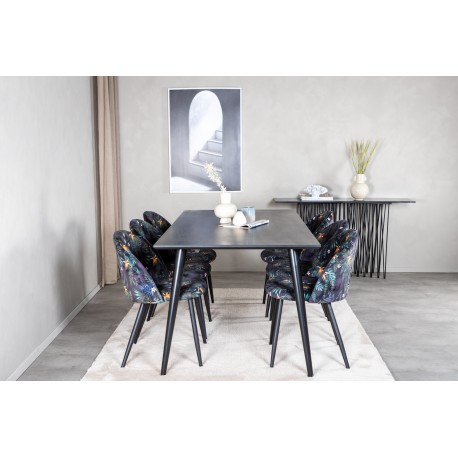 Dipp Spisebordssæt 180cm med 6 spisestole - Sort