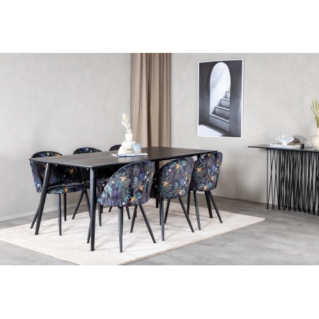 Dipp Spisebordssæt 180cm med 6 spisestole - Sort