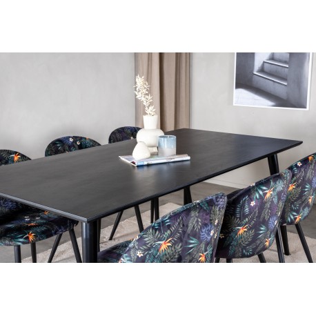 Dipp Spisebordssæt 180cm med 6 spisestole - Sort