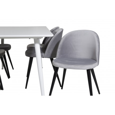 Polar t Spisebordssæt - Hvis med 6 grå velour spisebordstole
