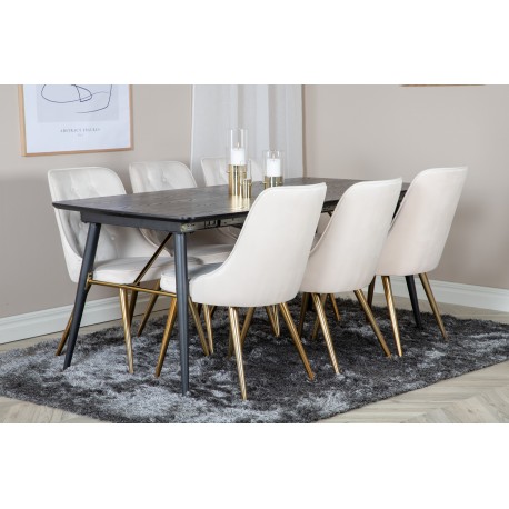 Guld Spisebordssæt - Beige, Sort og Natur