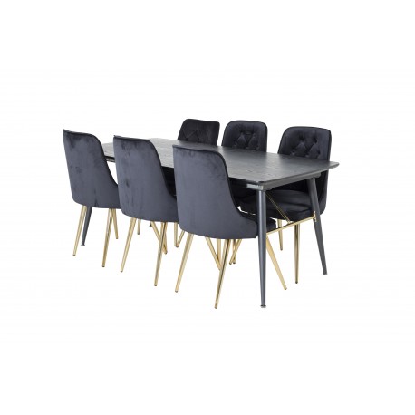 Guldfarvet t Spisebordssæt - Sort og Messing